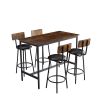 Bar industrial style five-piece set, four soft bags with backrest bar chairs, industrial style iron wood table set, suitable for kitchen, restaurant