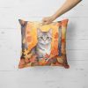 European Shorthair Cat in Fall Leaves Throw Pillow Machine Washable, Indoor Outdoor Decorative Pillow for Couch, Bed or Patio, 18Hx18W